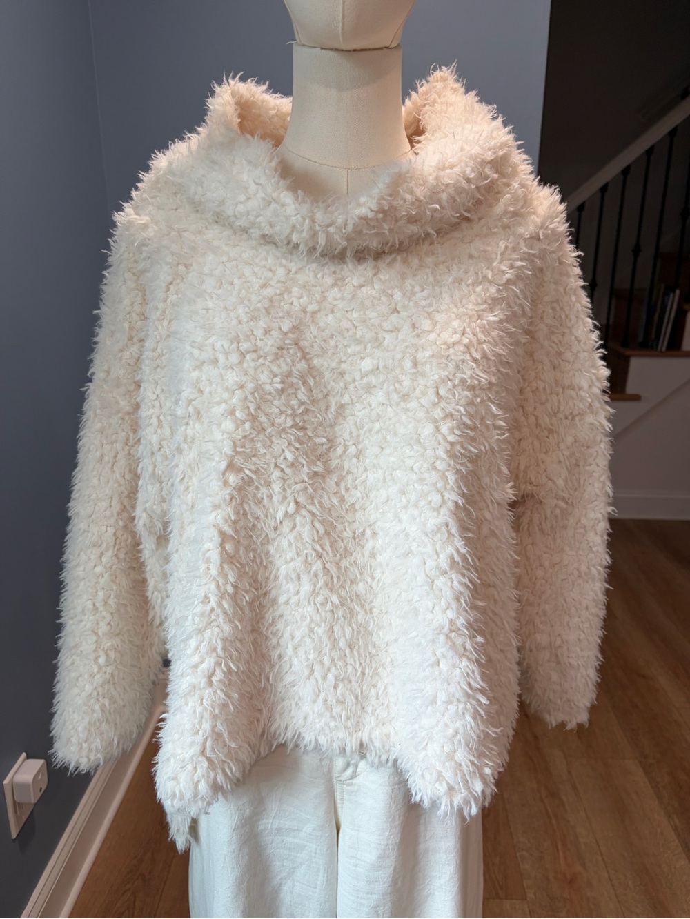 Anthropologie Saturday Sunday Cream Faux Shearling Teddy Pullover Size Small